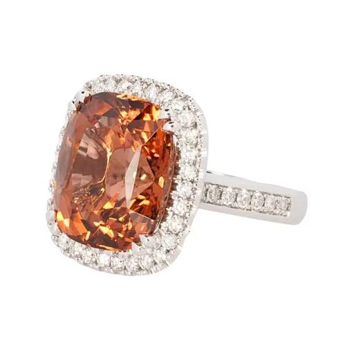 Orange Tourmaline & Diamond Ring in 18ct White Gold