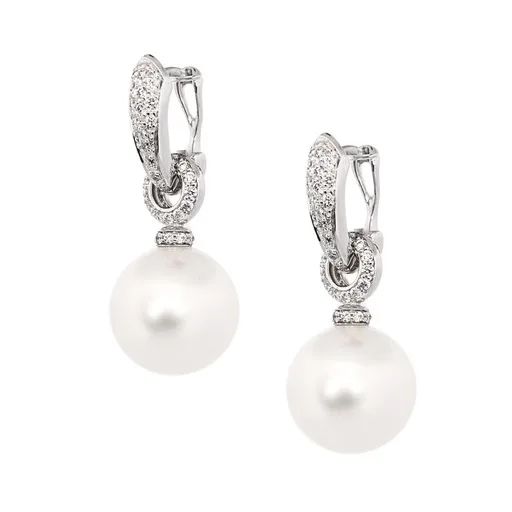 Broome Pearl & Diamond Pave Huggies in 18ct White Gold