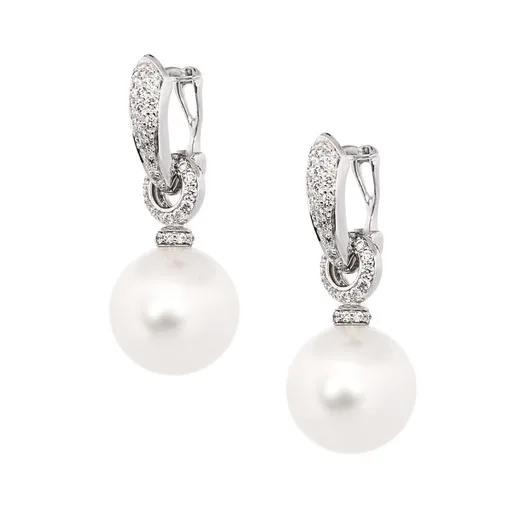 Broome Pearl & Diamond Pave Huggies in 18ct White Gold