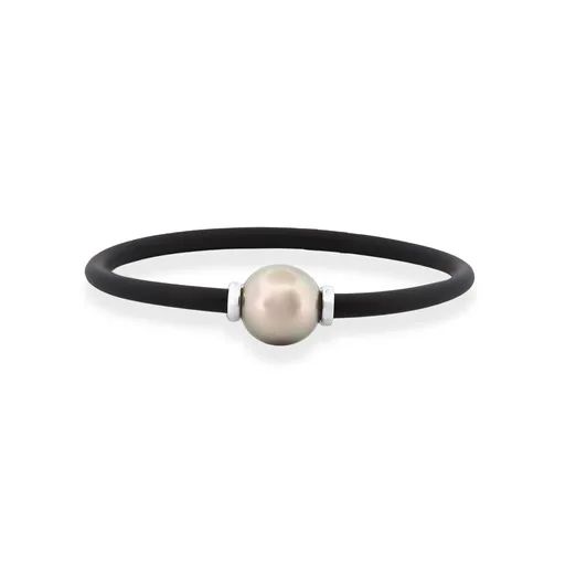 Neoprene Bracelet with Tahitian Pearl in 9ct Gold, Light Green Lustre