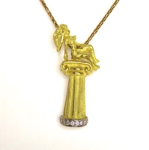 Column Woman Pendant Sculpture in 18ct Yellow Gold
