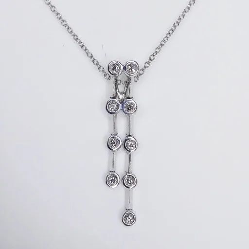 Two Row Bezel Set Pendant in 18ct White Gold