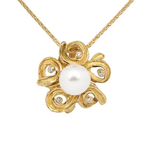 Sculpture Swirl Keshi Pearl Flower Pendant in 18ct Yellow Gold