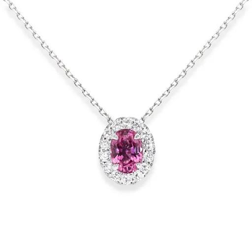 Oval Sapphire & Diamond Pendant in 18ct White Gold