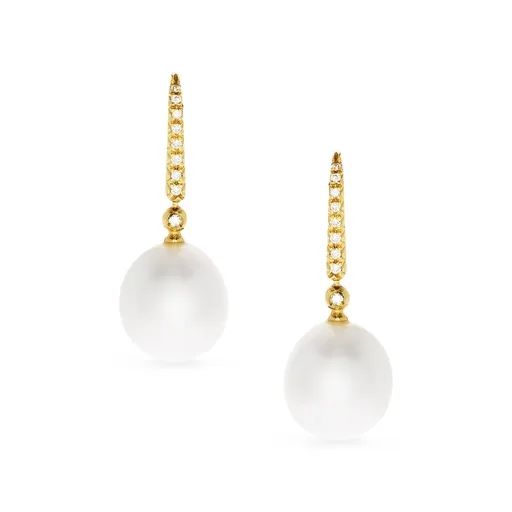 Broome Pearl & Diamond Drop Earrings in 18ct Gold