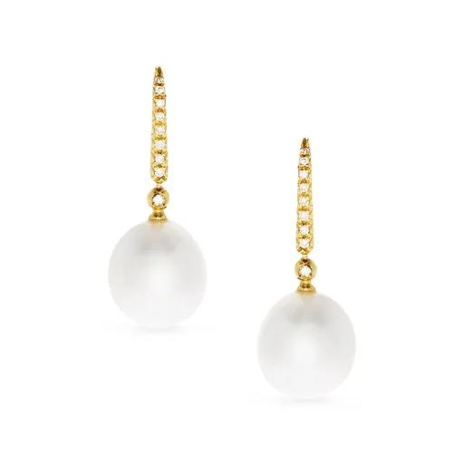 Broome Pearl & Diamond Drop Earrings in 18ct Gold