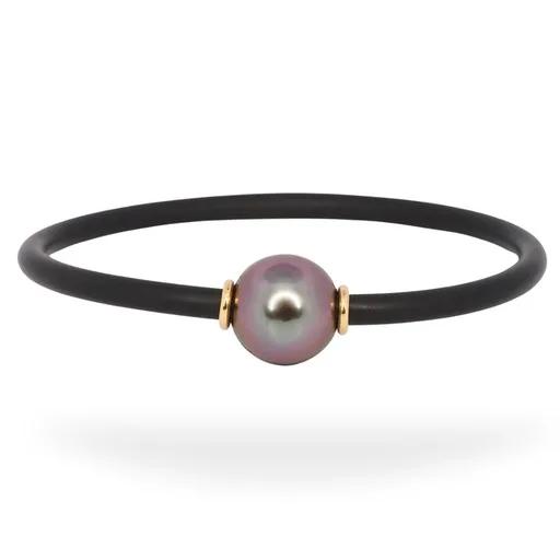 Neoprene, Round, Dark Tahitian Pearl Bracelet in 18ct Yellow Gold