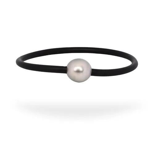 Men's Neoprene Bracelet in 9ct Gold, 21cm, Tahitian Pearl Light