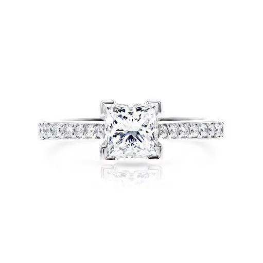 Princess Cut Graduated Pave Ring in 18ct White Gold XVGNO