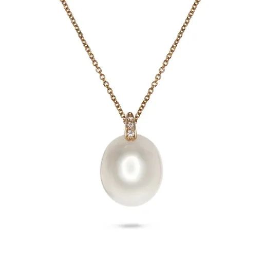 Pearl & Diamond Pendant in 18ct Rose Gold