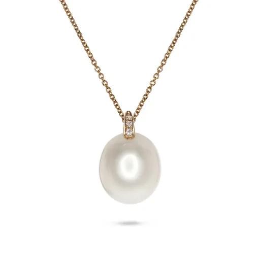 Pearl & Diamond Pendant in 18ct Rose Gold