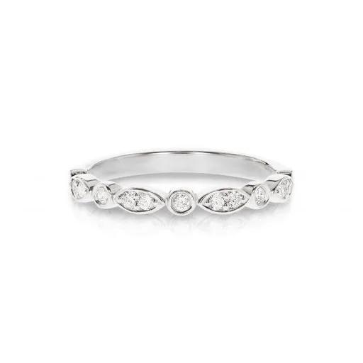 Round & Marquise Diamond Circle Set Half Eternity Ring in 18ct White Gold