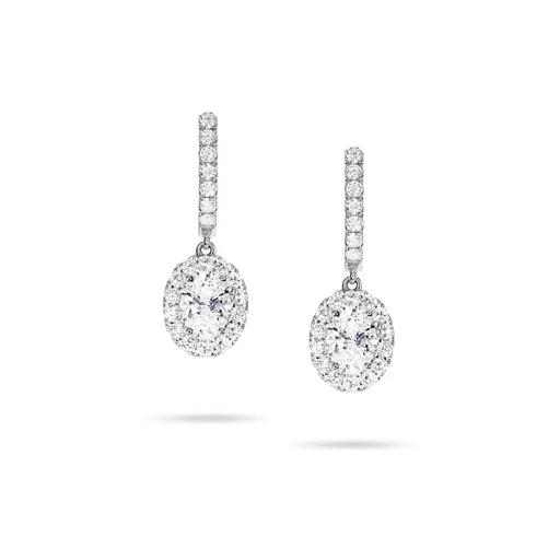 Oval Drop Huggie Earrings in 18ct White Gold, DVS1