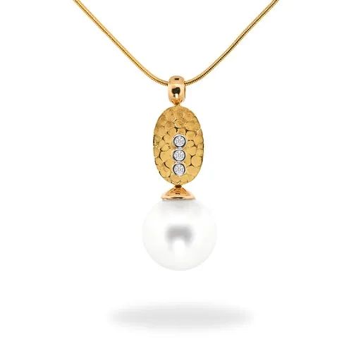 Sculpture Oval Diamond Stud Earrings with Round Broome Pearl in 18ct Yellow Gold