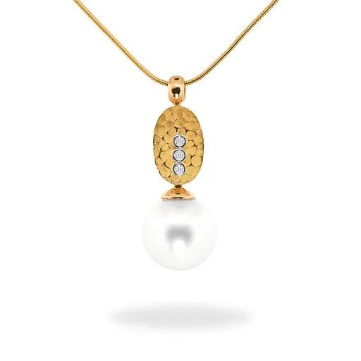 Sculpture Oval Diamond Stud Earrings with Round Broome Pearl in 18ct Yellow Gold