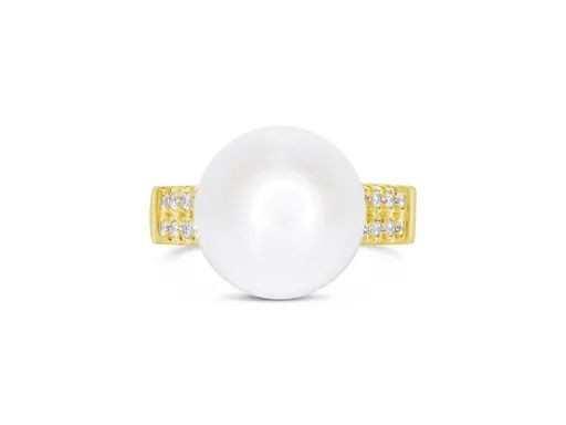 Textured Finish Ring in 18ct Yellow Gold, Broome Pearl & Diamonds