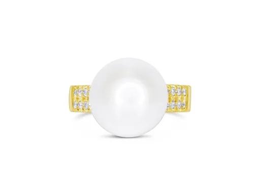 Textured Finish Ring in 18ct Yellow Gold, Broome Pearl & Diamonds