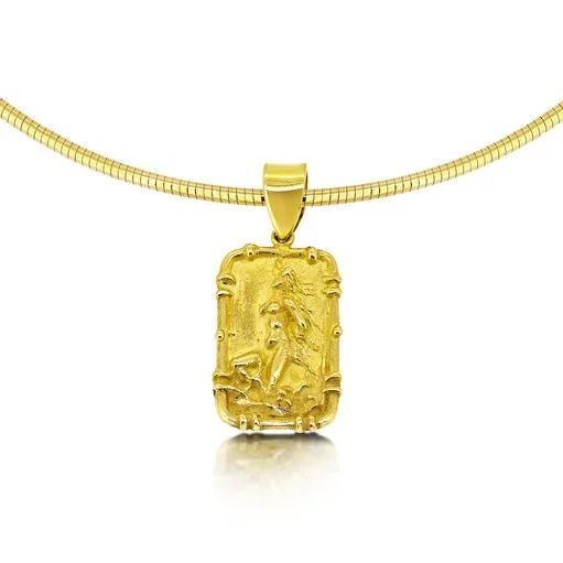 Sculptured Rectangle Woman Pendant in 18ct Yellow Gold
