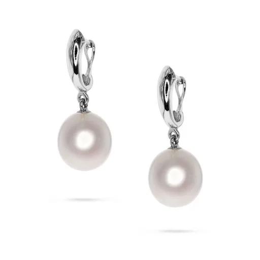Oval Clip Drop Earrings in 18ct White Gold with Broome Pearl & Diamonds