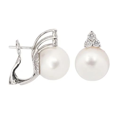 Broome Pearl & Diamond Stud Earrings Clip in 18ct White Gold