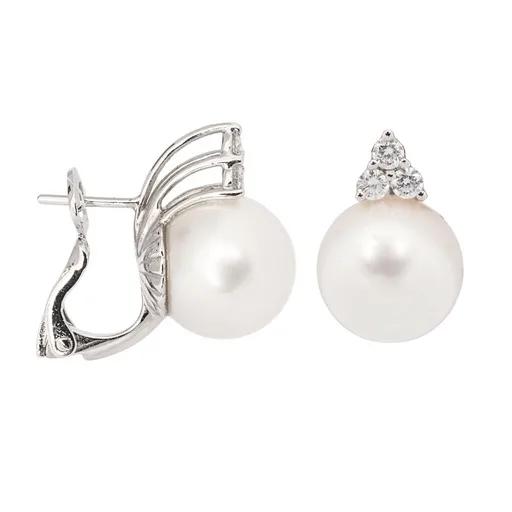 Broome Pearl & Diamond Stud Earrings Clip in 18ct White Gold