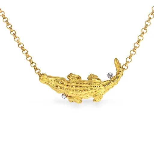 Crocodile & Diamond Pendant in 18ct Gold