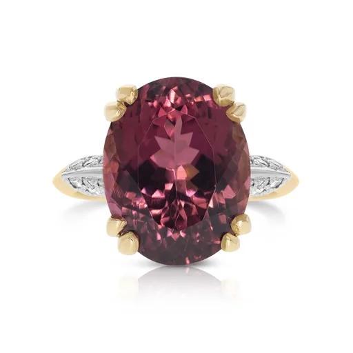 Purple Pink Tourmaline & Diamond Ring in 18ct Two Tone Gold