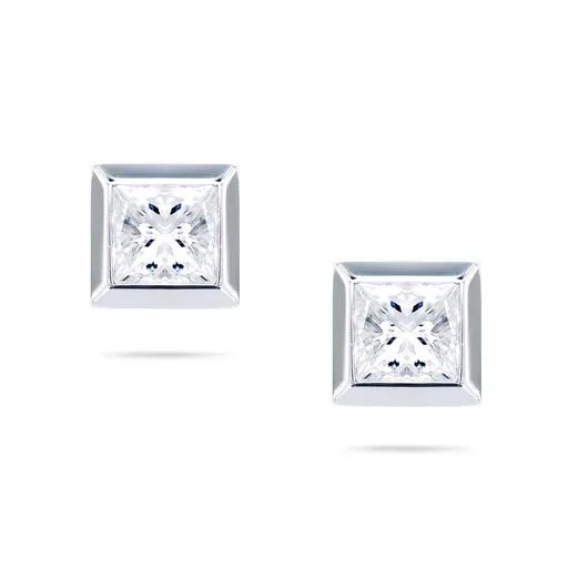 Princess Cut Bezel Set Diamond Stud Earrings in 18ct White Gold