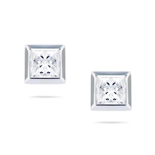 Princess Cut Bezel Set Diamond Stud Earrings in 18ct White Gold