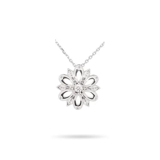Flower Pendant in 18ct White Gold, Chain inc. 42-45cm