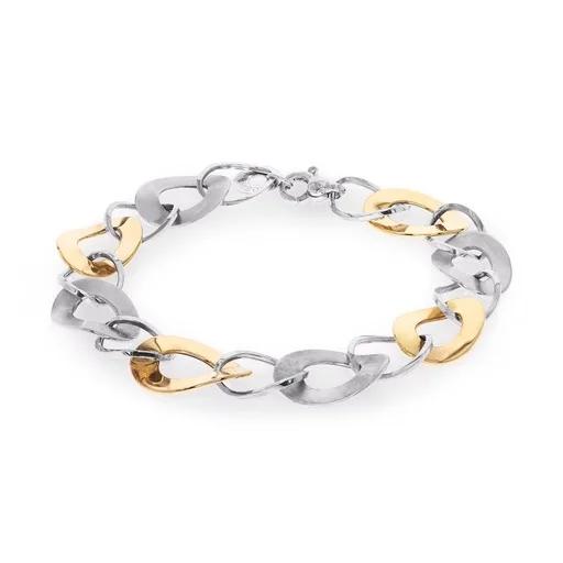 Oval Curved Satin Bracelet in 18ct Two Tone Gold, 22cm