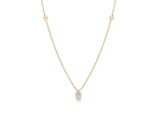 Pear Shape Pave Pendant & Floating Diamond Chain in 18ct Rose Gold