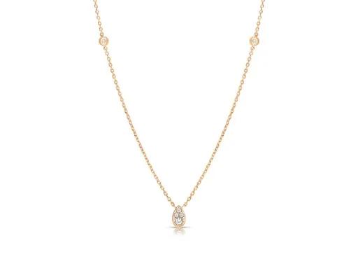 Pear Shape Pave Pendant & Floating Diamond Chain in 18ct Rose Gold