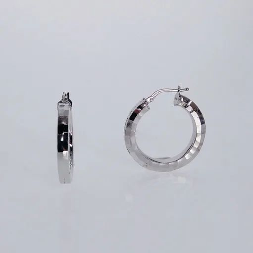 Large Faceted Hoop Earrings in 9ct White Gold