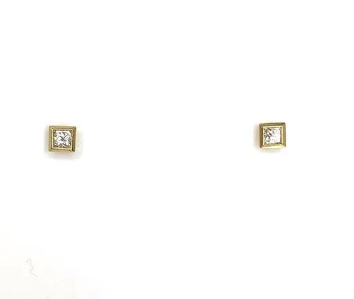 Bezel Princess Cut Diamond Stud Earrings in 18ct Yellow Gold