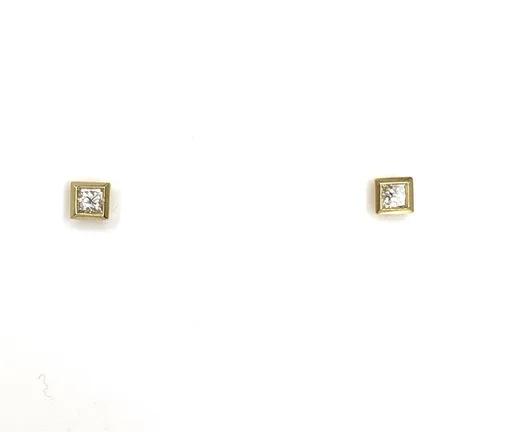 Bezel Princess Cut Diamond Stud Earrings in 18ct Yellow Gold