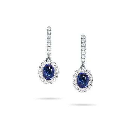 Sapphire & Diamond Drop Huggies in 950 Platinum