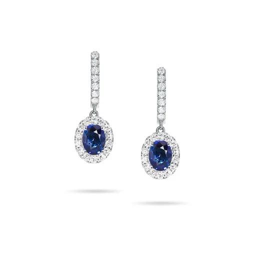 Sapphire & Diamond Drop Huggies in 950 Platinum