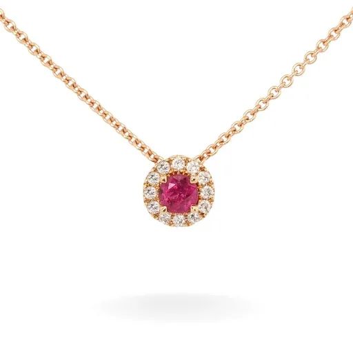 Halo Slider Pendant in 18ct Rose Gold with Ruby & Diamonds