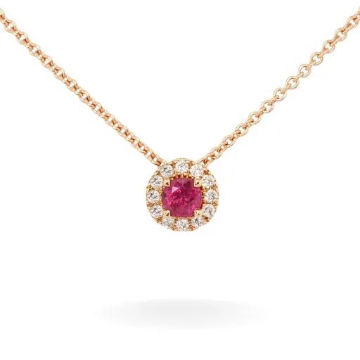 Halo Slider Pendant in 18ct Rose Gold with Ruby & Diamonds