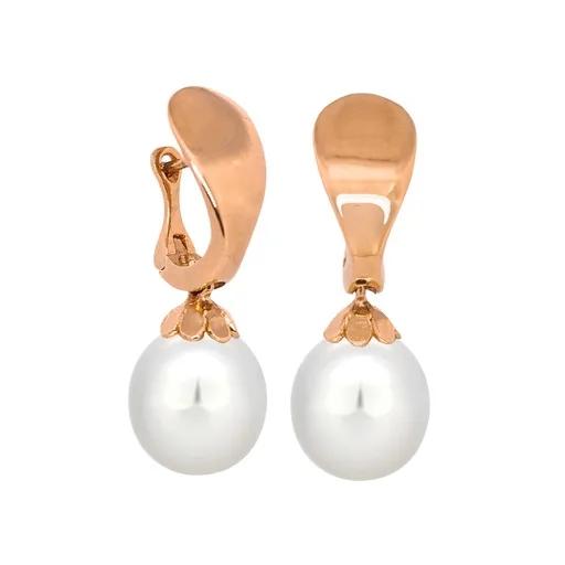 Broome Pearl Drop Huggie Earrings in 18ct Rose Gold, Floral Cups