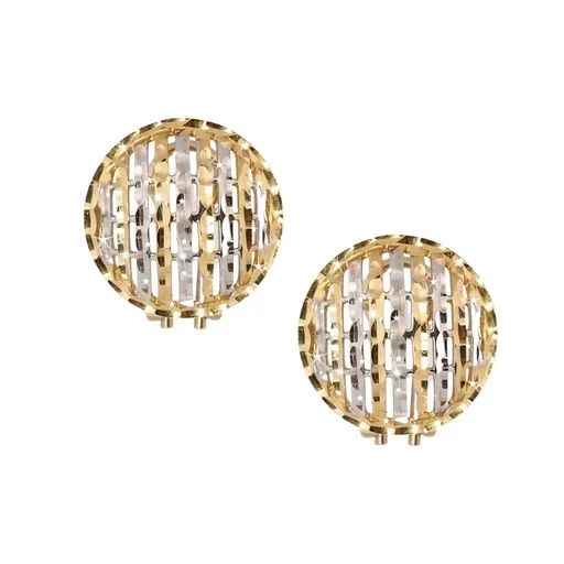 Textured Lines Round Clip Back Earrings in 18ct Two Tone Gold