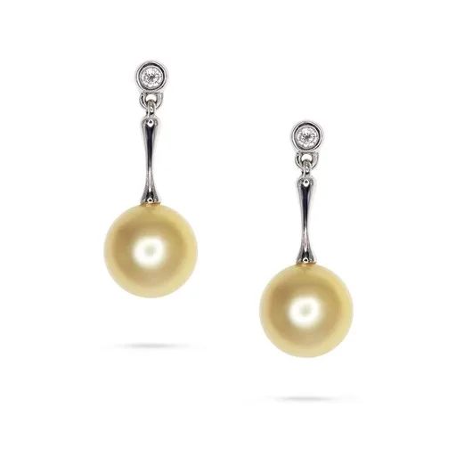 Bone Drop Earrings in 18ct White Gold, South Sea Pearl & Diamonds