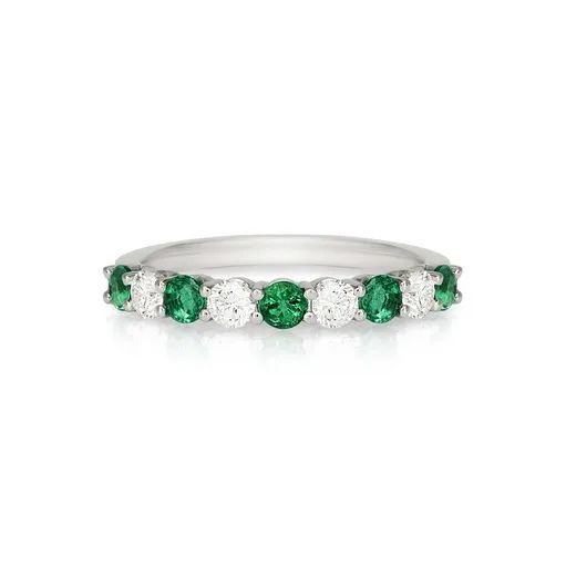 Round Claw Set Emerald & Diamond Ring in 950 Platinum