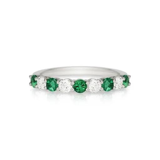 Round Claw Set Emerald & Diamond Ring in 950 Platinum