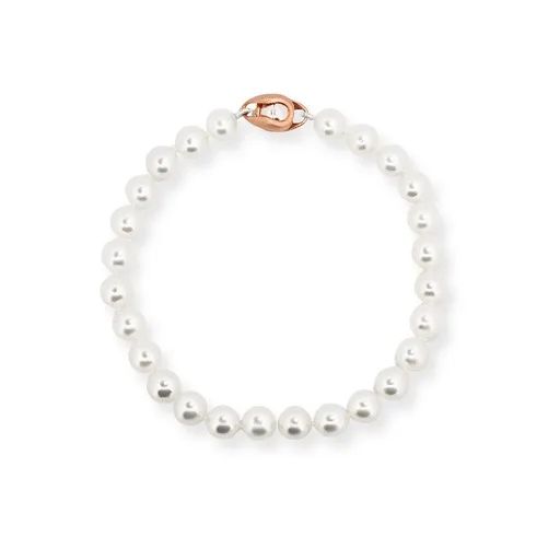 Round Akoya Pearl Bracelet in 925 Sterling Silver, 20cm, Plated, Magnetic