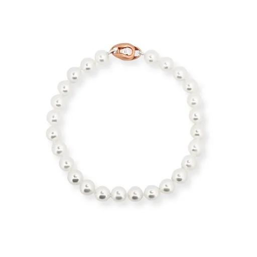 Round Akoya Pearl Bracelet in 925 Sterling Silver, 20cm, Plated, Magnetic