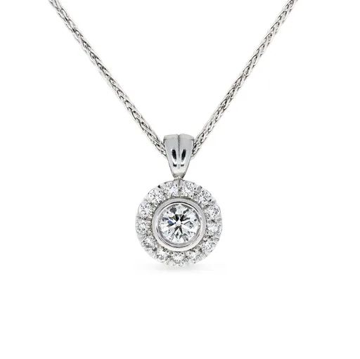 Halo Diamond Pendant in 18ct White Gold
