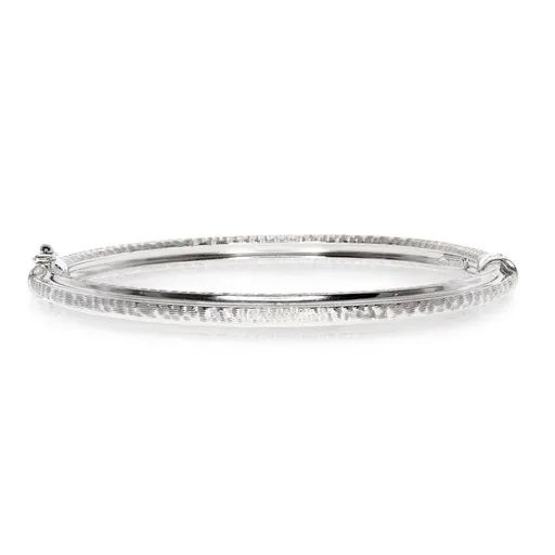 Satin Textured Hinged Bangle in 18k White Gold