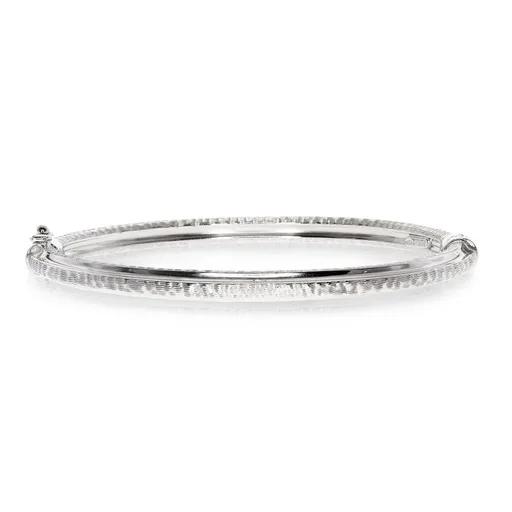 Satin Textured Hinged Bangle in 18k White Gold